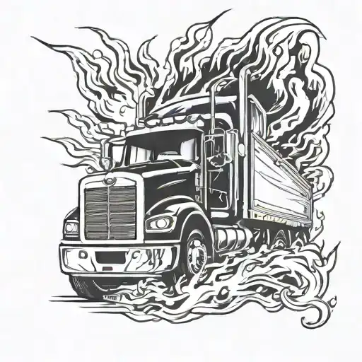 Flaming Semi truck memorial tattoo for dad tattoo design idea