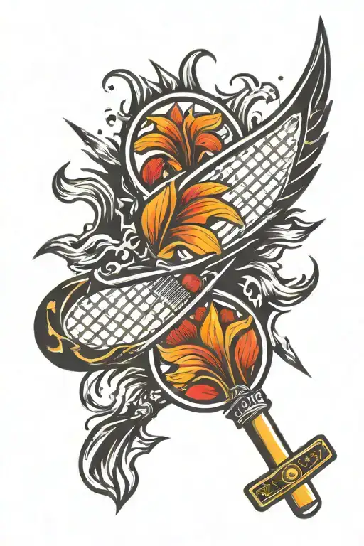 badminton racket with thunder bolt striking tattoo design idea