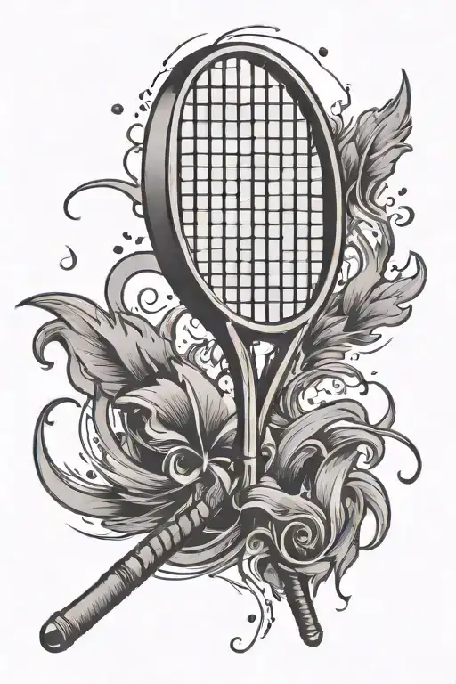 badminton racket with thunder bolt striking tattoo design idea