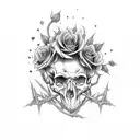 gothic-inspired skullcrushers are in love with roses entwined in its bones, Romance tattoo design idea
