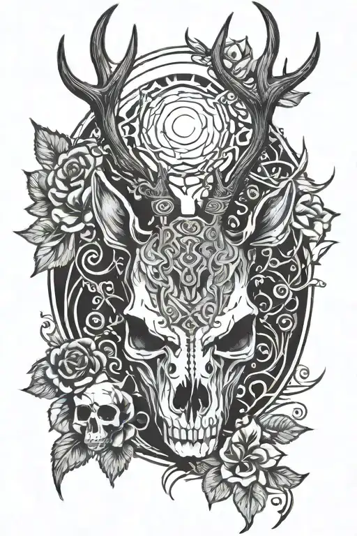 deer head half live half skull tattoo design idea