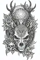 deer head half live half skull tattoo design idea