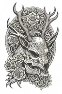 deer head half live half skull tattoo design idea