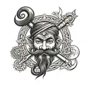 trishul , karma circle and handlebar moustache  tattoo design idea