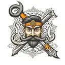 trishul , karma circle and handlebar moustache  tattoo design idea