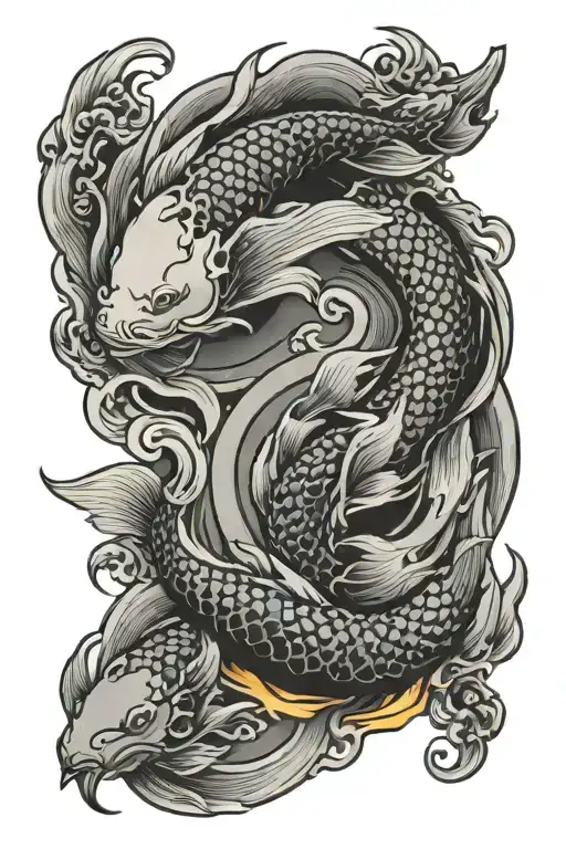 koi fish yin yang inside Japanese dragon breathing fire tattoo design idea