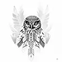 Native American with owl and feathers tattoo design idea