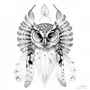 Native American with owl and feathers tattoo design idea
