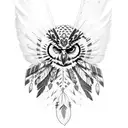 Native American with owl and feathers tattoo design idea
