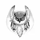 Native American with owl and feathers tattoo design idea