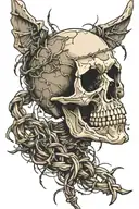 skull and barbed wire wrapped tattoo design idea