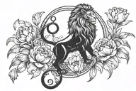 Dutch Royal Lion, with an hourglass behind it, and surrounded by queen of the night Tulips tattoo design idea
