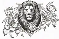 Dutch Royal Lion, with an hourglass behind it, and surrounded by queen of the night Tulips tattoo design idea