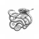 A snake coiled around a bow and arrow, symbolizing strength and precision tattoo design idea