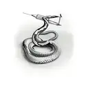 A snake coiled around a bow and arrow, symbolizing strength and precision tattoo design idea