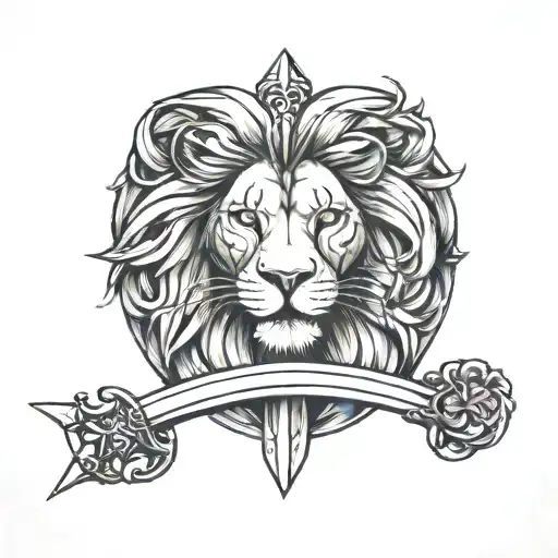 lion,sword representing siblings tattoo design idea