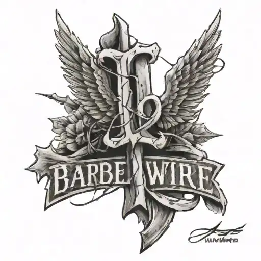 barbed wire with date in the middle and angel wings under the date  tattoo design idea