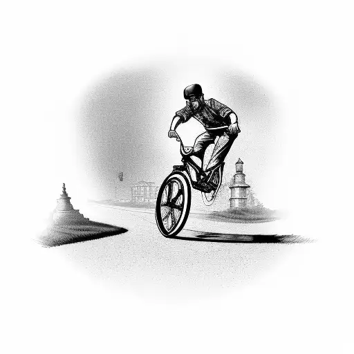 A prison officer riding a BMX bike through the streets of Aberdeen tattoo design idea