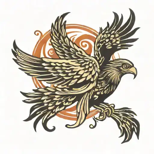 A phoenix and a bird silhouette merging into one another tattoo design idea