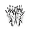two skull hands with their index fingers about to touch tattoo design idea