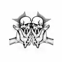 two skull hands with their index fingers about to touch tattoo design idea