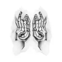 two skull hands with their index fingers about to touch tattoo design idea