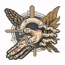 Creation of man hands with cross and fear god text tattoo design idea