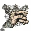 Creation of man hands with cross and fear god text tattoo design idea
