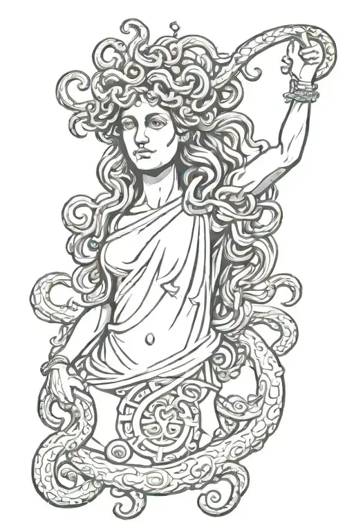 medusa with date August 19 2021 In Roman Numerals tattoo design idea