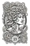 medusa with date August 19 2021 In Roman Numerals tattoo design idea