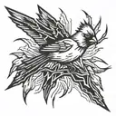  cardinal flying through thunder lightning tattoo design idea