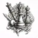 chess piece surrounded tattoo design idea