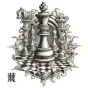 chess piece surrounded tattoo design idea