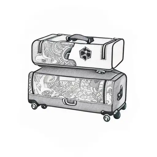 A blackwork tattoo of a suitcase with destination tags of all the countries you've visited tattoo design idea