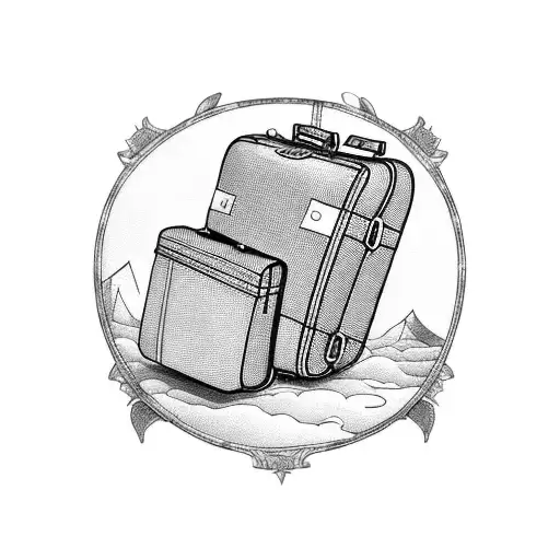A blackwork tattoo of a suitcase with destination tags of all the countries you've visited tattoo design idea