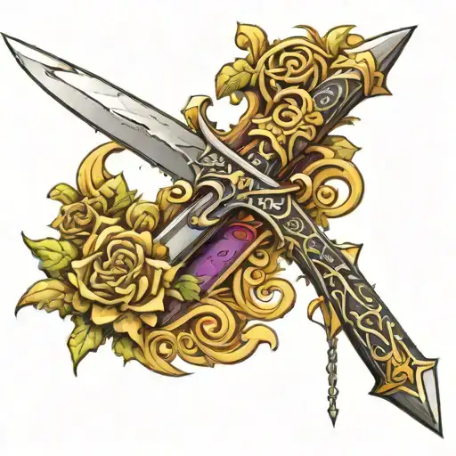 templar sword with non nobis domine on scrolls tattoo design idea