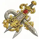 templar sword with non nobis domine on scrolls tattoo design idea
