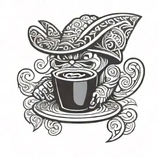 grumpy taco drinking a coffe cup tattoo design idea