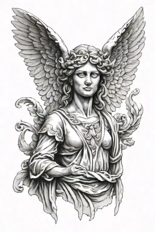 angel statue head tattoo design idea