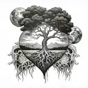a heart shape tree that have root in planet earth tattoo design idea