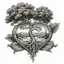 a heart shape tree that have root in planet earth tattoo design idea
