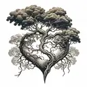 a heart shape tree that have root in planet earth tattoo design idea
