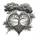 a heart shape tree that have root in planet earth tattoo design idea