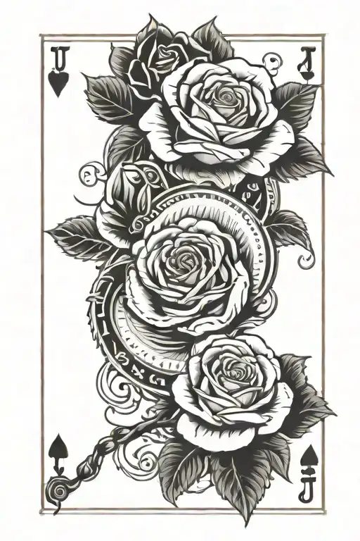 playcard with inialA,D,J,money roses intertwined symbolizing the client's tattoo design idea