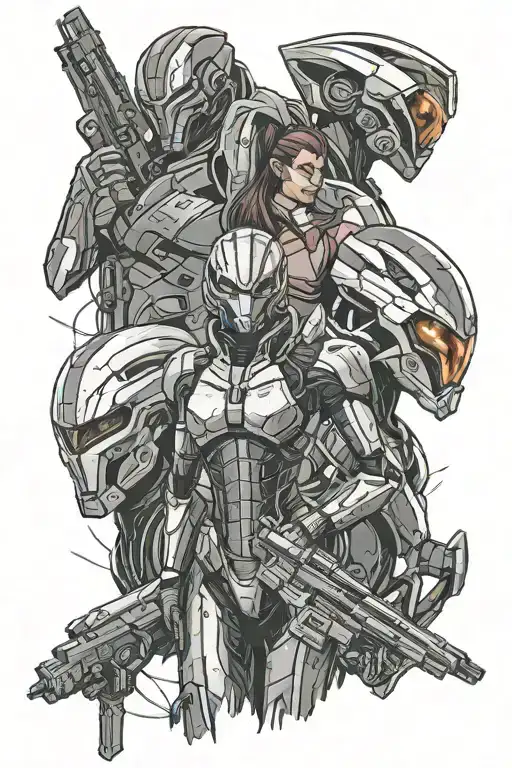 mass effect, tali, legion and Shepard mural with reaper in background  tattoo design idea