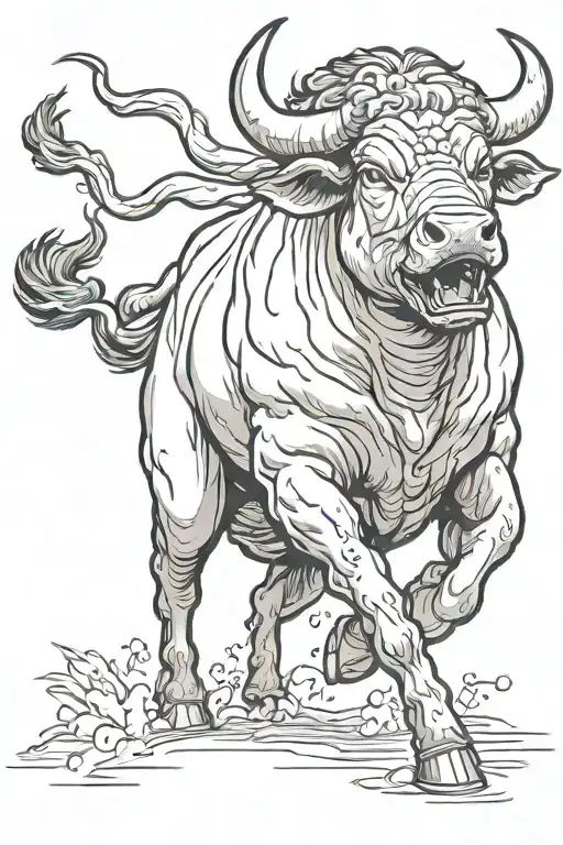 bull charging tattoo design idea