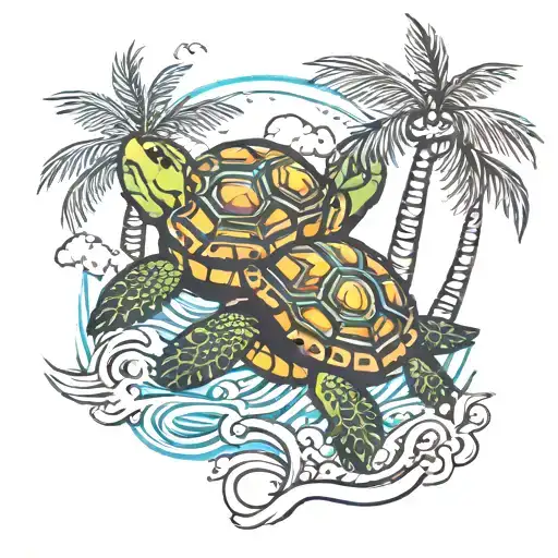 puerto rico turtles palm tree ocean tattoo design idea