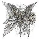 Steampunk biblically accurate angel wings tattoo design idea