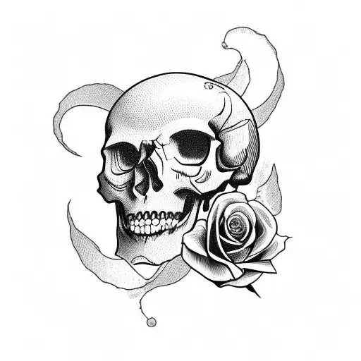 Skull and Roses sad  tattoo design idea