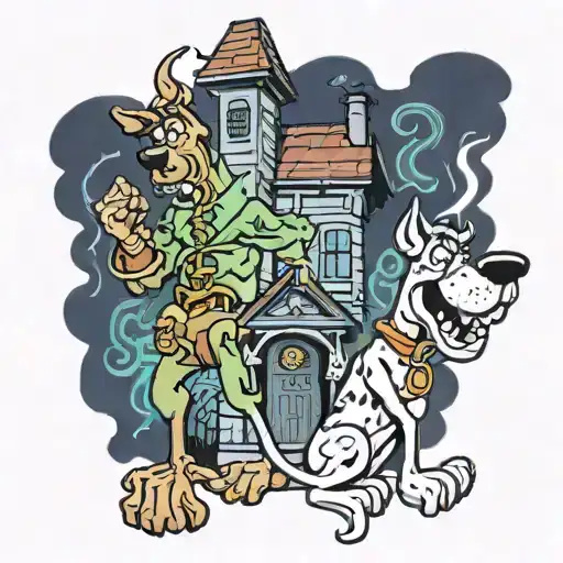 scooby doo and shaggy in a haunted house tattoo design idea